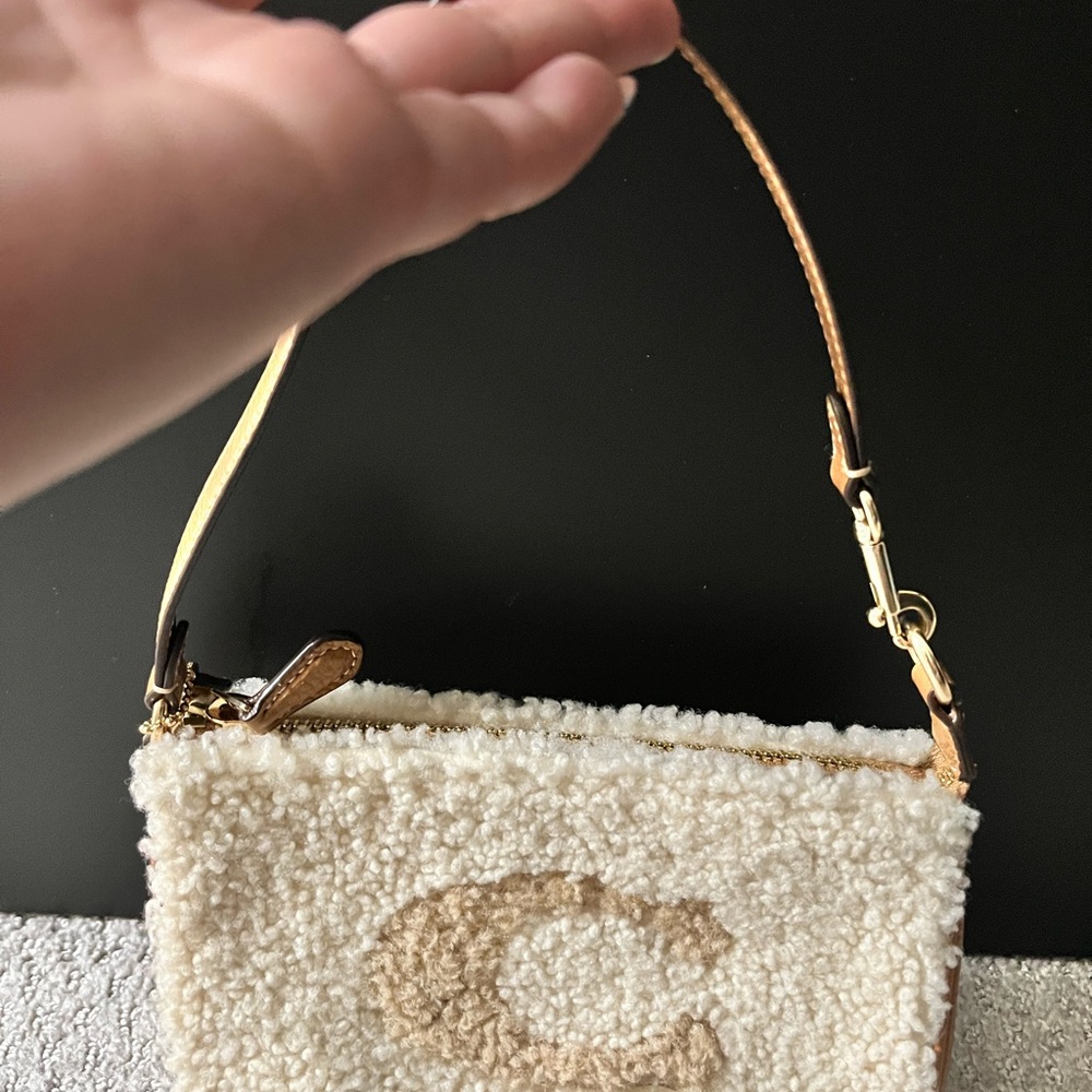 Coach Cream and Tan Shearling Bag